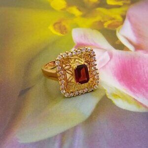 925 Sterling Silver Baguette Shape Red Garnet Gemstone Ring Size 7 Women Gift